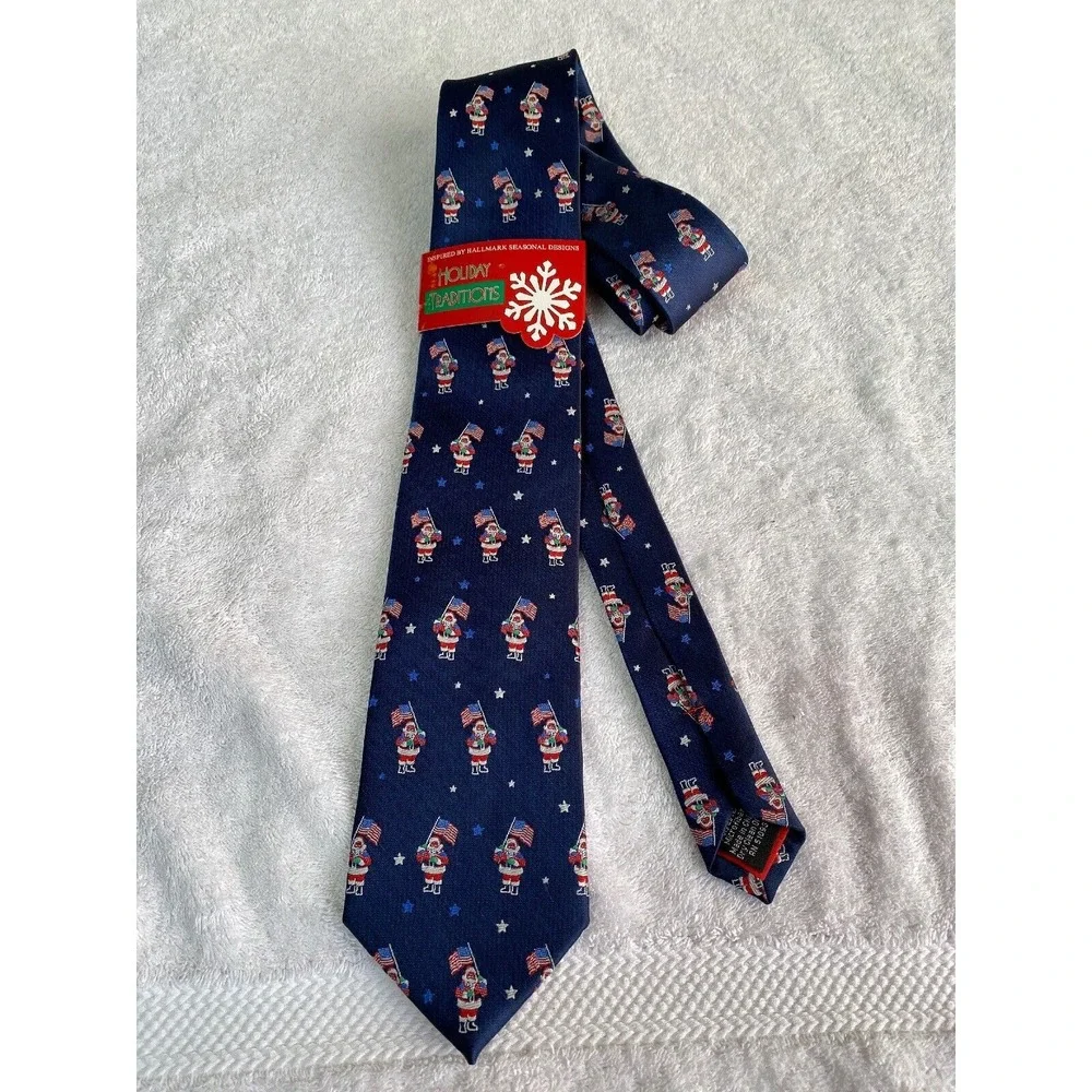 Hallmark Holiday Traditions‎ Navy Blue Christmas Classic Tie Santa Claus  USA